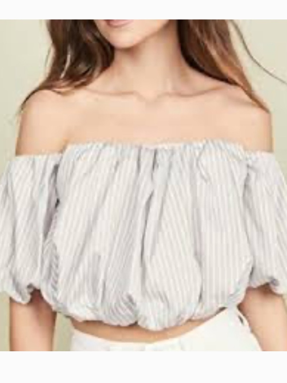 3.1 Phillips Lim Tan & White Striped Off the Shoulder Crop Top RTM